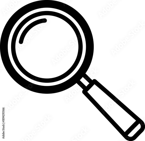 A simple line drawing of a magnifying glass with a handle