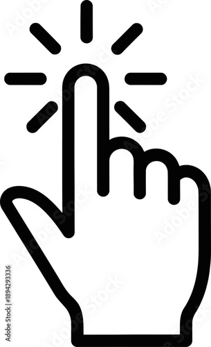 A hand icon with index finger pointing up and lines radiating from the tip indicating a click or selection action being performed