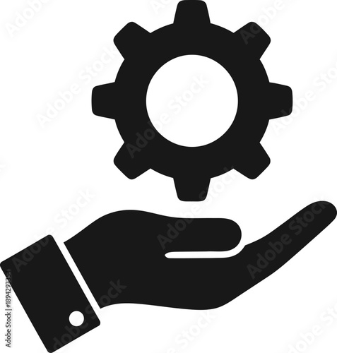 A hand holding a gear icon representing maintenance or support