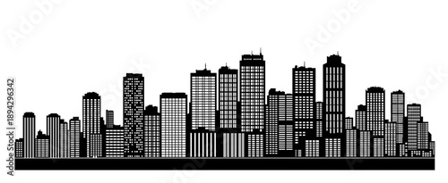 black and white city silhouette without background