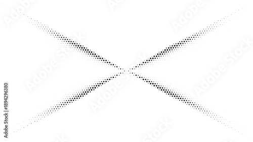 Minimal black halftone dot X shape composition, abstract geometric symmetry pattern background for modern branding, futuristic design, technology layouts and creative visual projects