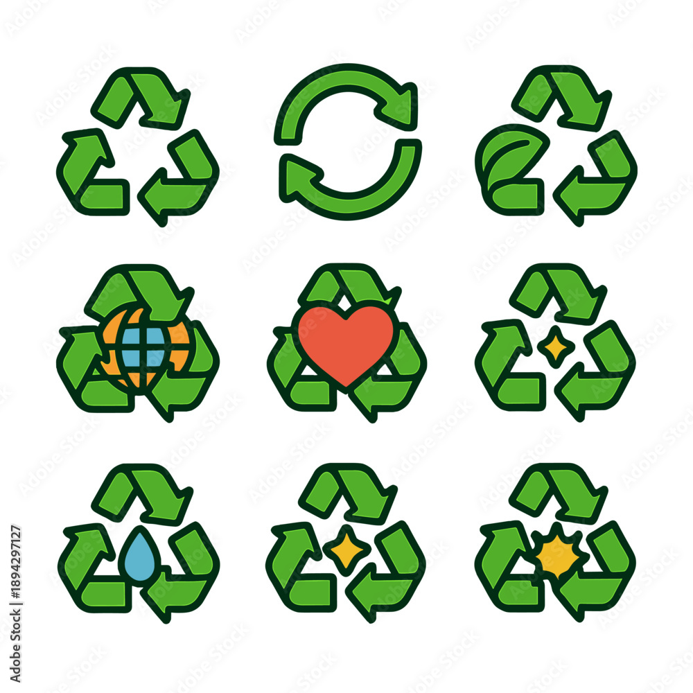 Obraz premium Recycle symbol set with nature icons for environmental awareness