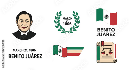 Obraz na plátně Benito Juarez Mexican leader portrait flags symbols Mexico flag
