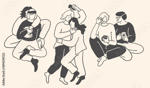 couples set in hand drawn style in vector. Elements for decoration design mail posts postcards poster print invitation