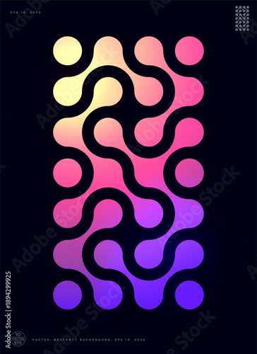 Abstract colorful background with a maze. Pink, yellow, and purple halftone circles and structures. Decorative pattern.