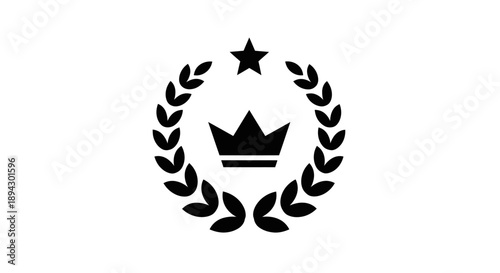 Laurel Wreath Icon with Crown and Star, Symbol of Top Quality and Excellence on Isolated White Background