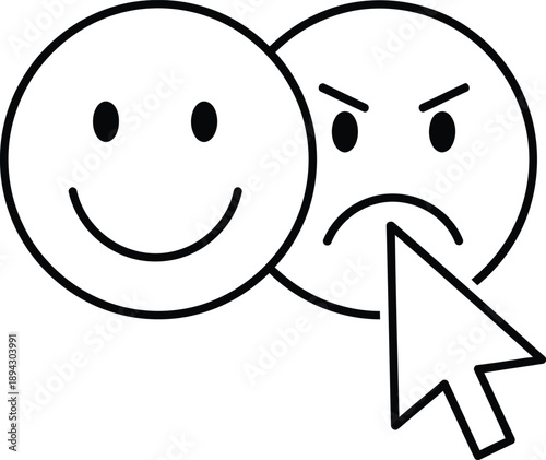 Contrasting emotions smiling and frowning faces with computer cursor