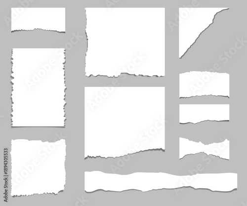 Set of Torn sheets of paper. Torn paper strips. Vector illustration