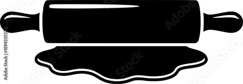Rolling pin silhouette for kitchen baking tool and pastry dough preparation – Black and White Vector Illustration