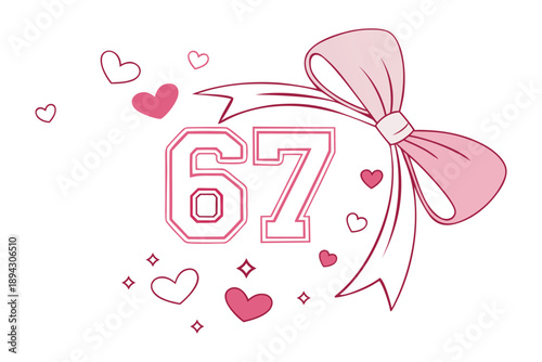 Wallpaper Mural Happy 67th birthday with pink bow and hearts Vector Torontodigital.ca