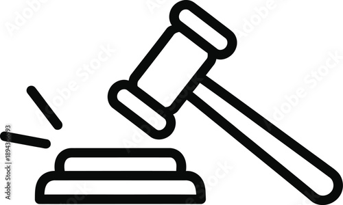 A simple line drawing of a gavel striking a sound block
