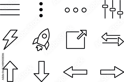 Line style icons of Hamburger menu symbols: hamburger, dots, more, options; quick, shortcut, launch, switch;
