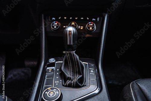 Automatic Car Gear Shift Lever Close Up in Interior