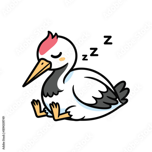 Sleeping cartoon pelican bird with snoring zzz animation vector illustration isolated