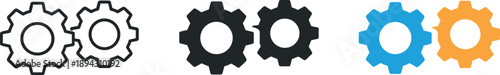 Three identical cogwheels aligned side by side symbolize coordinated process management and operational flow, arranged in one