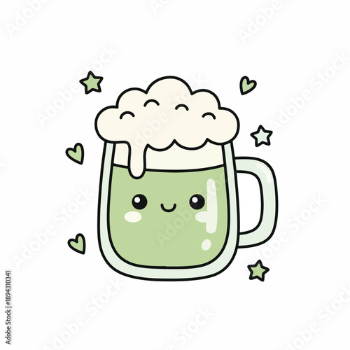 Cute green beer mug with foam and stars for St. Patrick's Day  