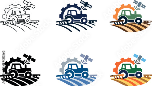 Cultivation tool activity emblem illustrating mechanized assistance applied to rural work, conveying progress, labor support, and