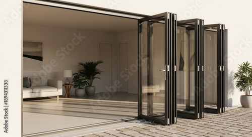 Modern Bi-Fold Doors Opening to Bright Interior.