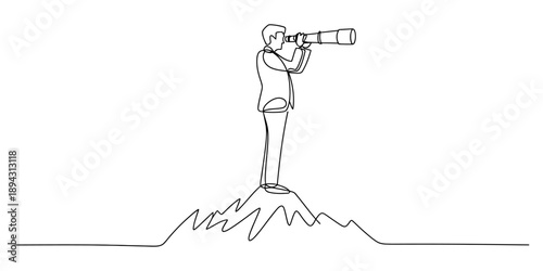 Continuous line drawing of a person looking through a telescope for future foresight