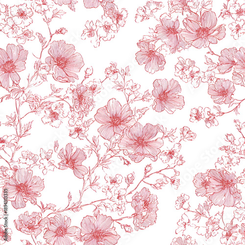 Tableau sur toile floral pink french toile pattern