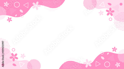 春 桜 幾何学模様フレーム 16:9サイズ ベクター 桜色