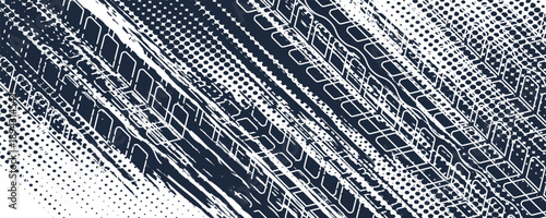 Auto tire tread grunge element. Car and motorcycle tire pattern, wheel tyre tread track. Black tyre print.