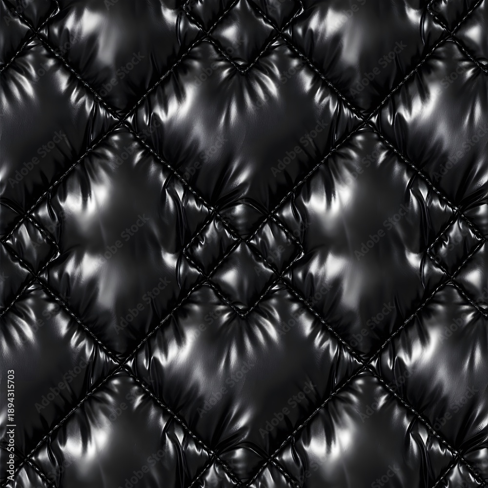 Naklejka premium Shiny Black Puffer Jacket Quilted Texture Seamless Pattern