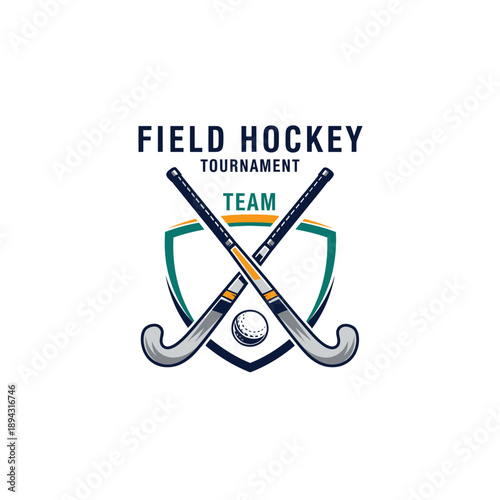 Field Hockey Tournament Team Logo with Crossed Sticks and Ball