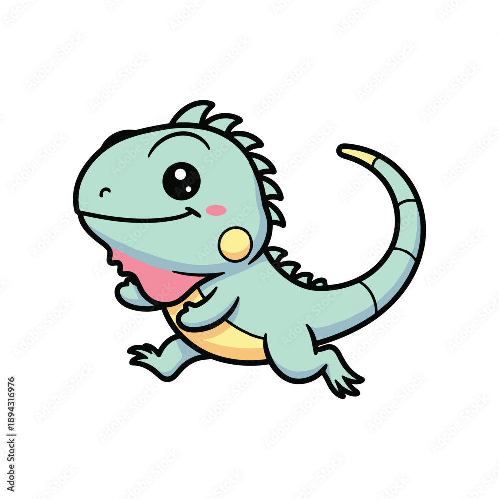 Fototapeta premium Happy Cartoon Dinosaur Running with Joyful Expression on White Background