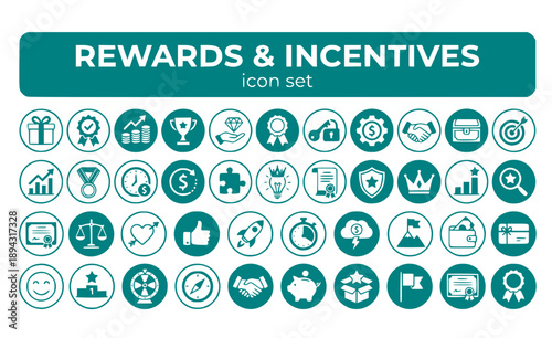 Rewards Incentives Bonuses Prizes Gifts Earned Collection System Unlock Motivation Gamification Benefits Vector Icon Set - Reward System