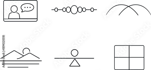 Line style icons of gentle backdrop modulation: call-view outline, harmony-adjust bead, soft-blend arc,