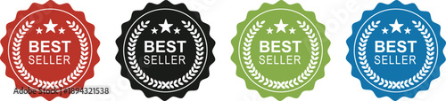 Collection of Best Seller Label Icons in Many Colors on White Background