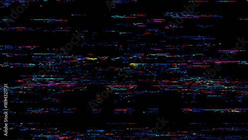 Glitch background vector abstract colorful particles. Digital noise color effect. Technology, cyber, data error texture concept.