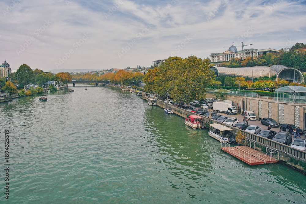 Obraz premium Tbilisi old town aerial panoramic view. 