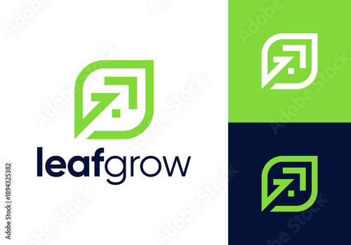 abstract leaf with arrow growth logo icon design