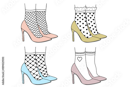Stylish women shoes paired with retro lace socks fashion vintage outfit set