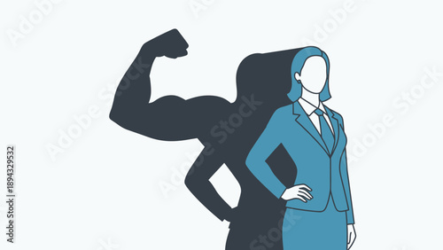 Confident Businesswoman with Muscular Shadow Illustration.