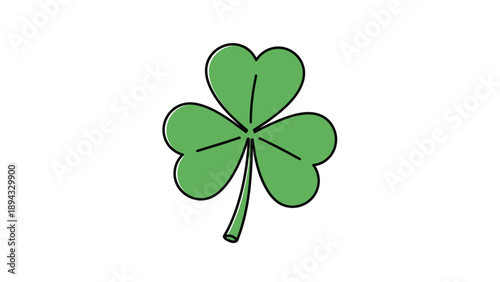 Four Leaf Clover Illustration Green Leafy Stem.
