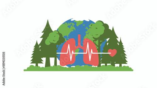 Earth with Heartbeat and Trees Illustration.