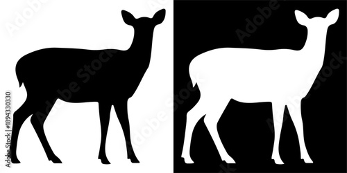 Black and White Silhouette of a Deer Standing Still.