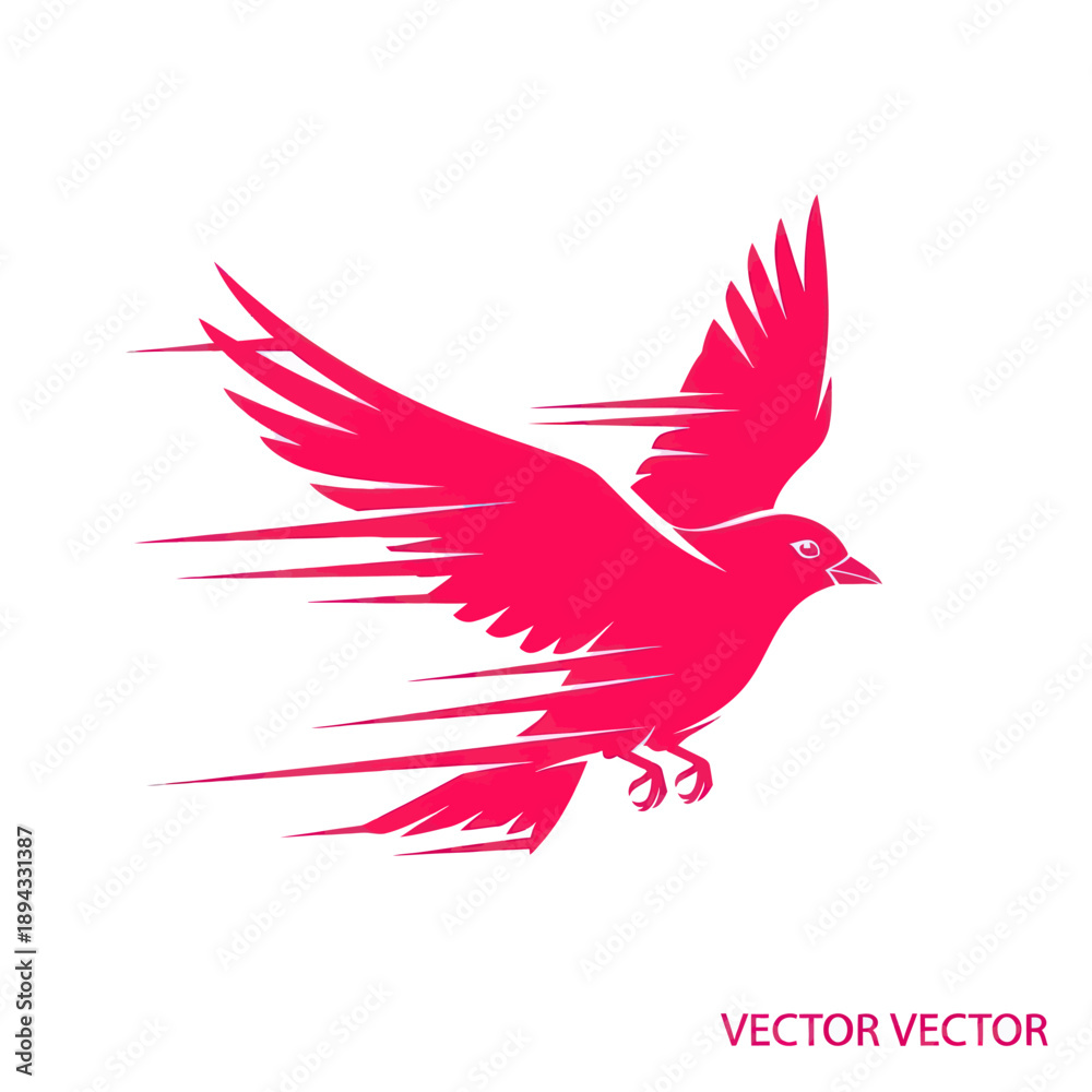Fototapeta premium Vibrant Pink Bird Flying with Motion Blur Effect, Abstract Vector Art