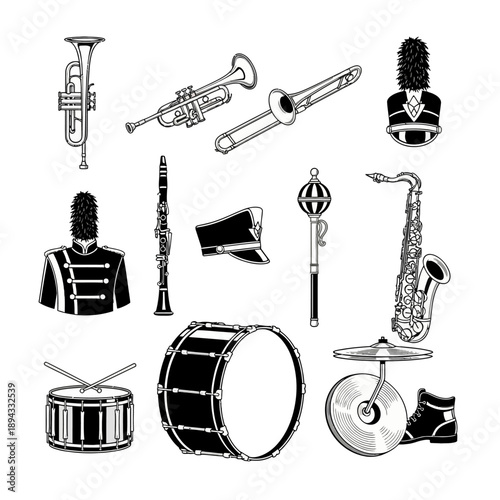 Collection of Musical Instruments and Uniform.
