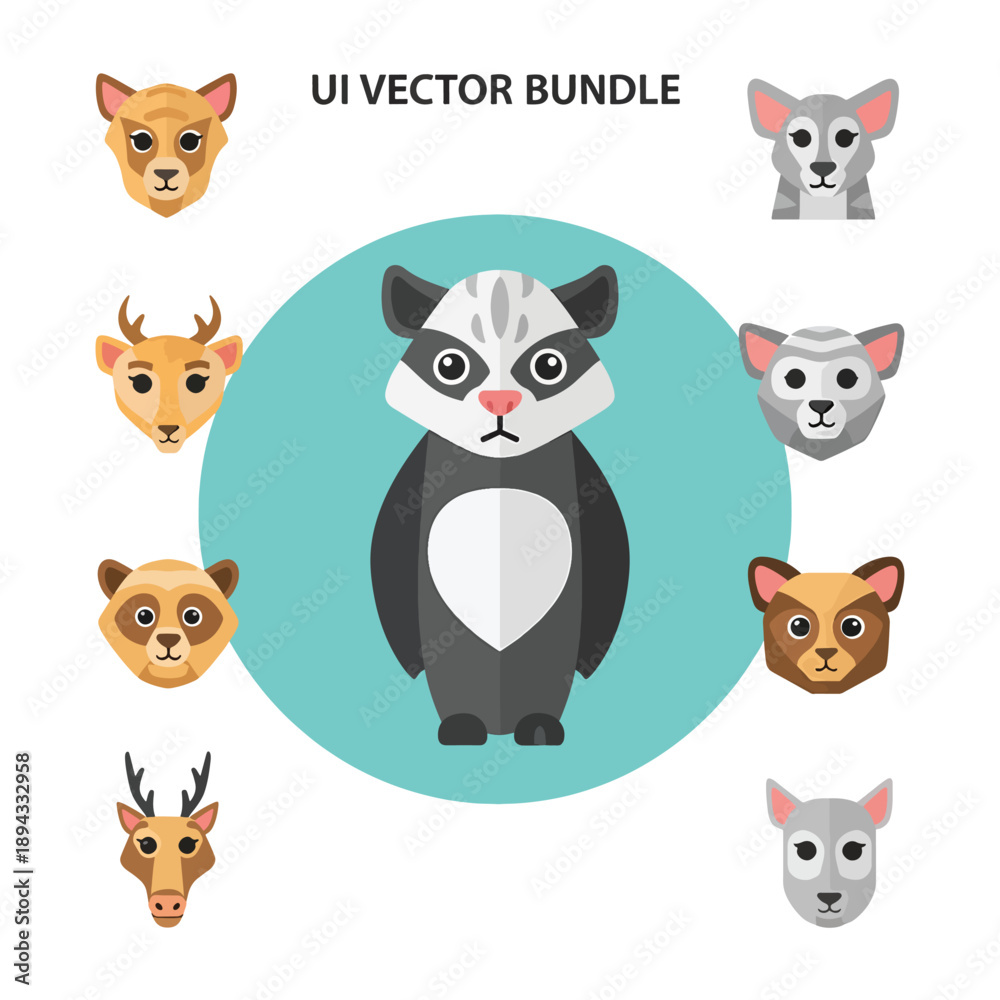 Fototapeta premium Animal Faces Vector Bundle