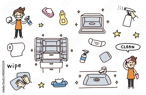 掃除をした主婦のイラストセット