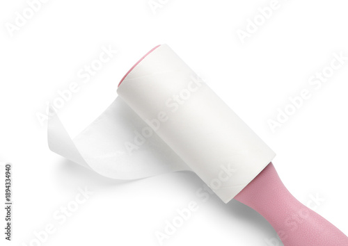 Pink sticky lint roller on ...