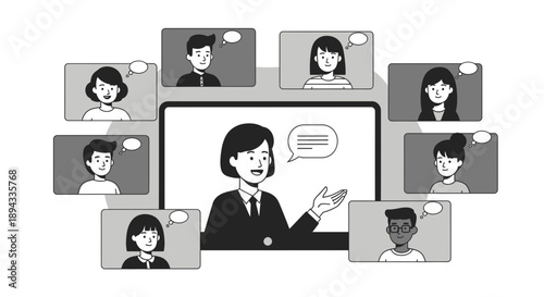 Online video conference with a speaker and multiple participants.