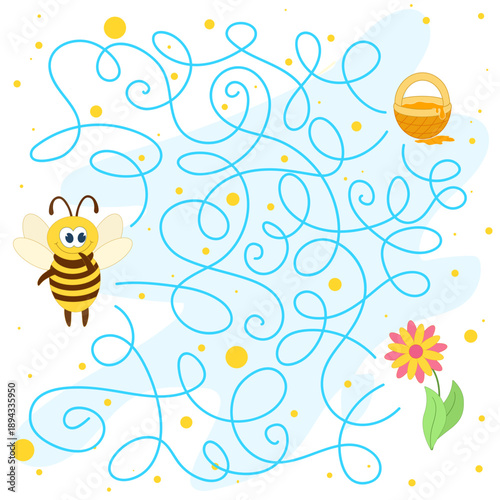 Maze game. Where does the bee want to go?
Vector illustration for children's entertainment, activity books, school worksheet.
