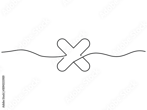 Continuous line drawing x vector illustration, isolated on transparent background