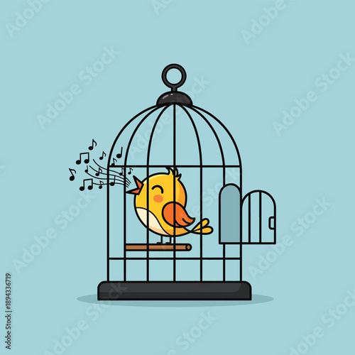 Bird Singing in Cage