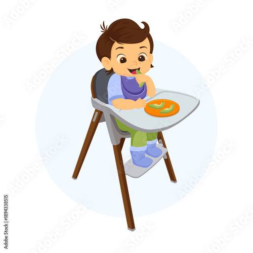 BLW Feeding Illustration, Baby Boy Eating Avocado